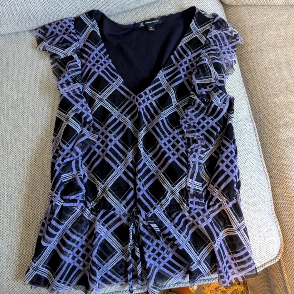 Purple Sleeveless Ruffled Blouse